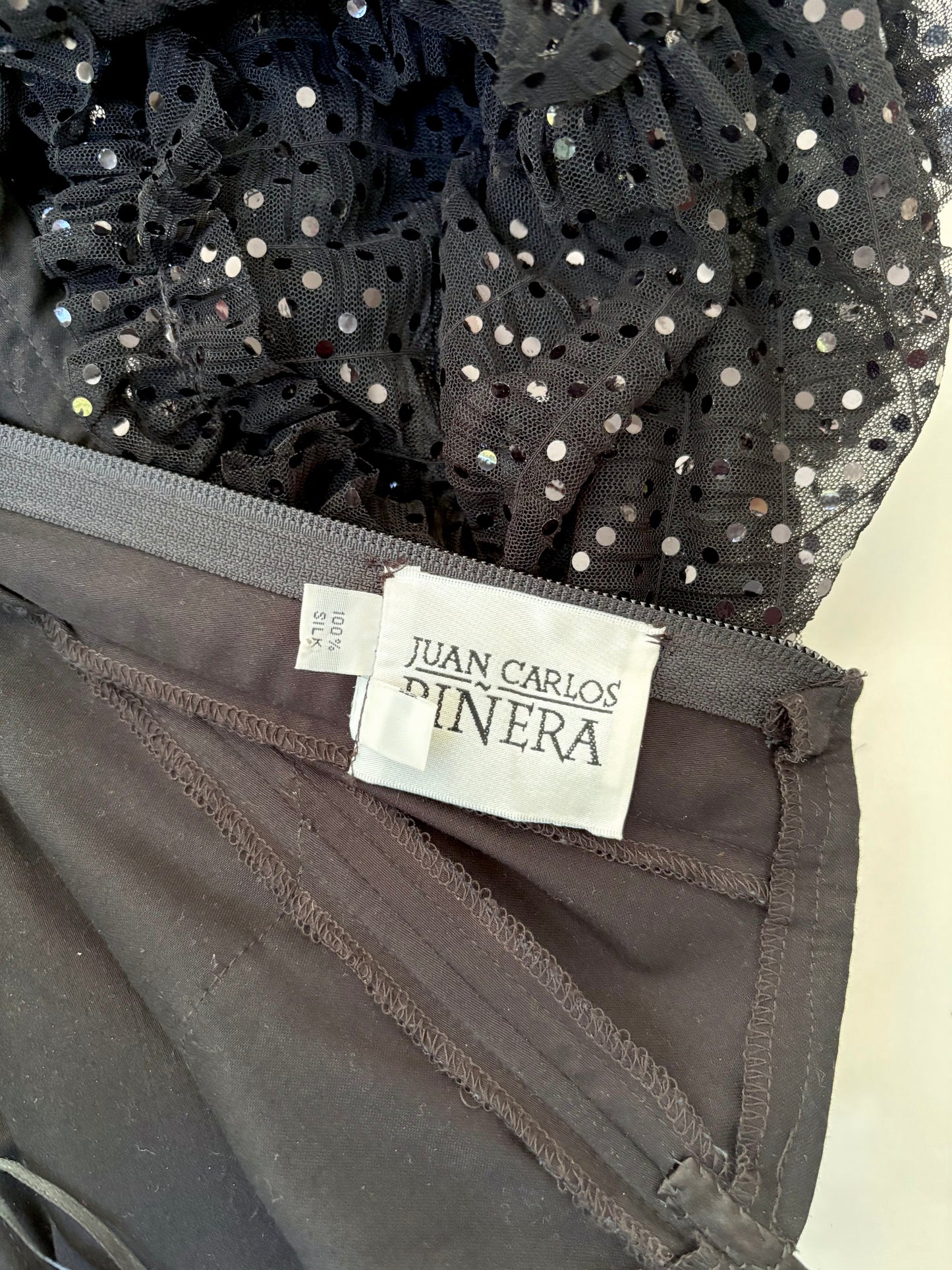 Black Silk Sequin Corset Gown